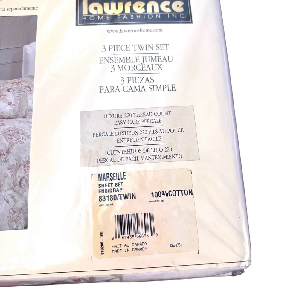 Vintage Lawrence Home Marseille TwinSheet Set 3pc 100% Cotton Floral Embroidered